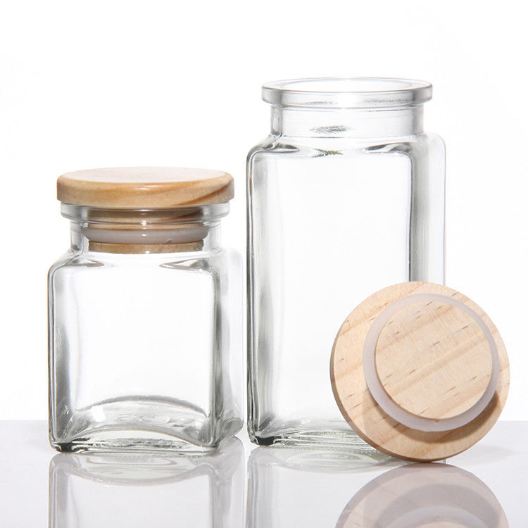 Custom logo 4 oz 8 oz vierkant kruidenpeper zout glas pot met metaal bamboe deksel