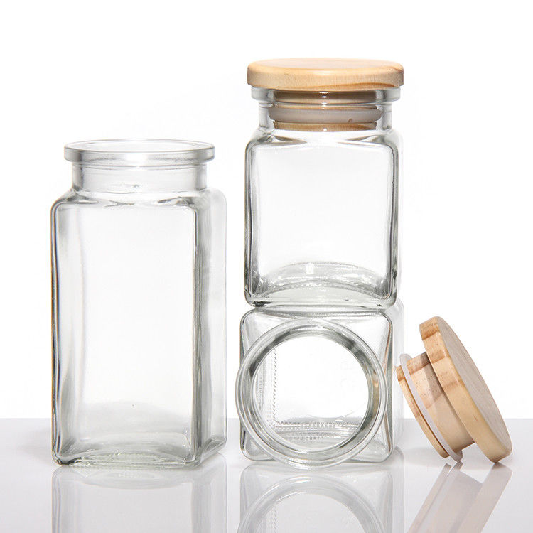 Custom logo 4 oz 8 oz vierkant kruidenpeper zout glas pot met metaal bamboe deksel