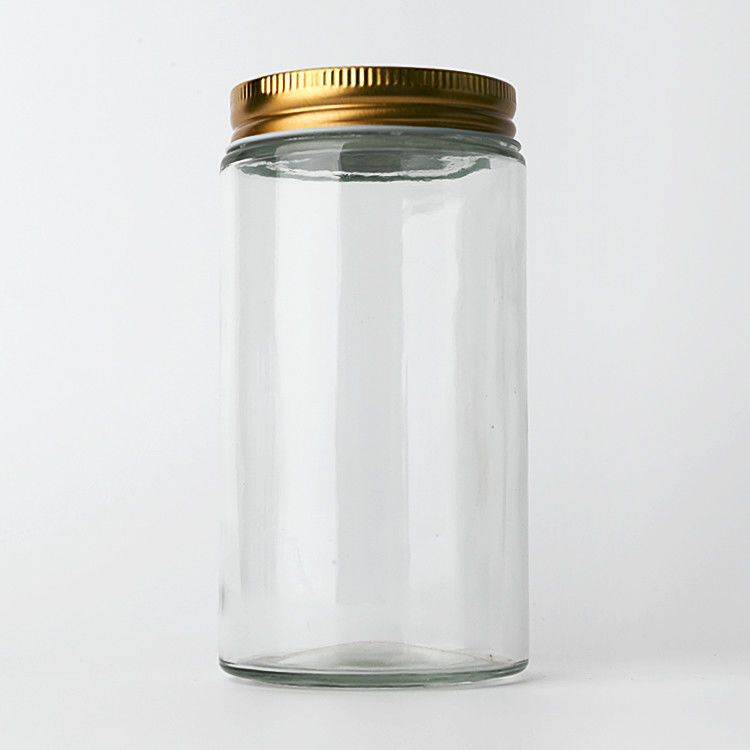 Fabrieksvoorraad 8oz 12oz lege heldere snoep ronde containers glazen potten met gouden metalen deksels