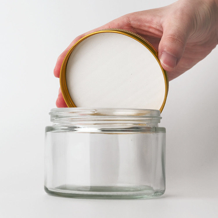 Fabrieksvoorraad 8oz 12oz lege heldere snoep ronde containers glazen potten met gouden metalen deksels