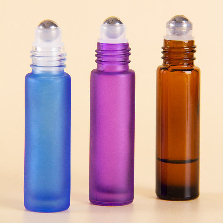 10 ml regenboogkleurige glazen rolflessen voor etherische olie met geborstelde dop