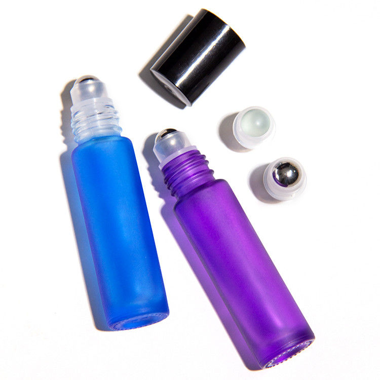 10 ml regenboogkleurige glazen rolflessen voor etherische olie met geborstelde dop