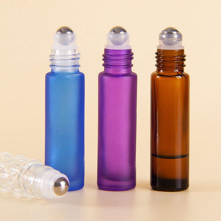 10 ml regenboogkleurige glazen rolflessen voor etherische olie met geborstelde dop