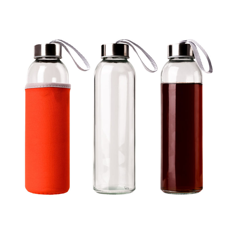 350 ml 500 ml ronde sport hoge borosilicaat glas waterfles met siliconen mouw